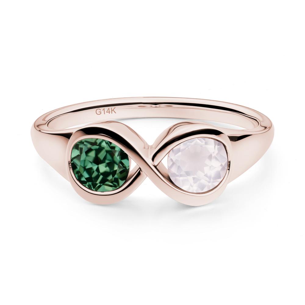 Green Sapphire and Rose Quartz Toi Et Moi Infinity Ring - LUO Jewelry #metal_14k rose gold