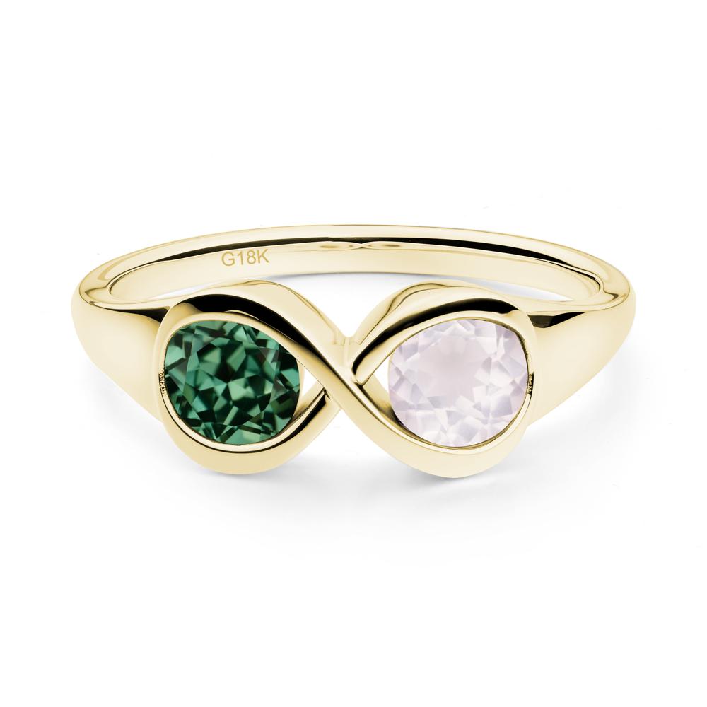 Green Sapphire and Rose Quartz Toi Et Moi Infinity Ring - LUO Jewelry #metal_18k yellow gold