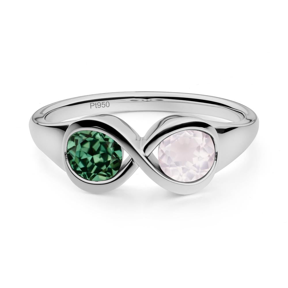Green Sapphire and Rose Quartz Toi Et Moi Infinity Ring - LUO Jewelry #metal_platinum