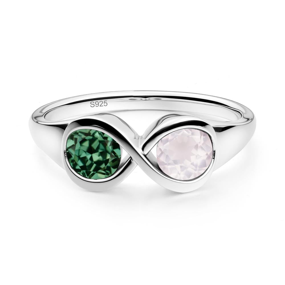 Green Sapphire and Rose Quartz Toi Et Moi Infinity Ring - LUO Jewelry #metal_sterling silver
