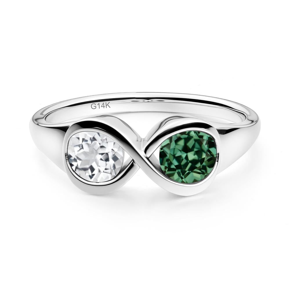 Infinity Toi Et Moi Green Sapphire and White Topaz Ring - LUO Jewelry #metal_14k white gold