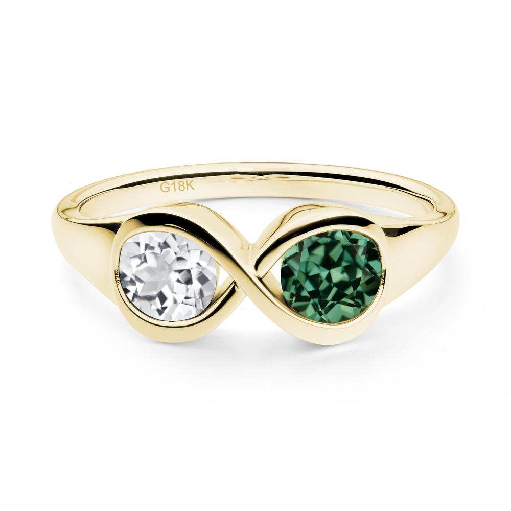 Infinity Toi Et Moi Green Sapphire and White Topaz Ring - LUO Jewelry #metal_18k yellow gold