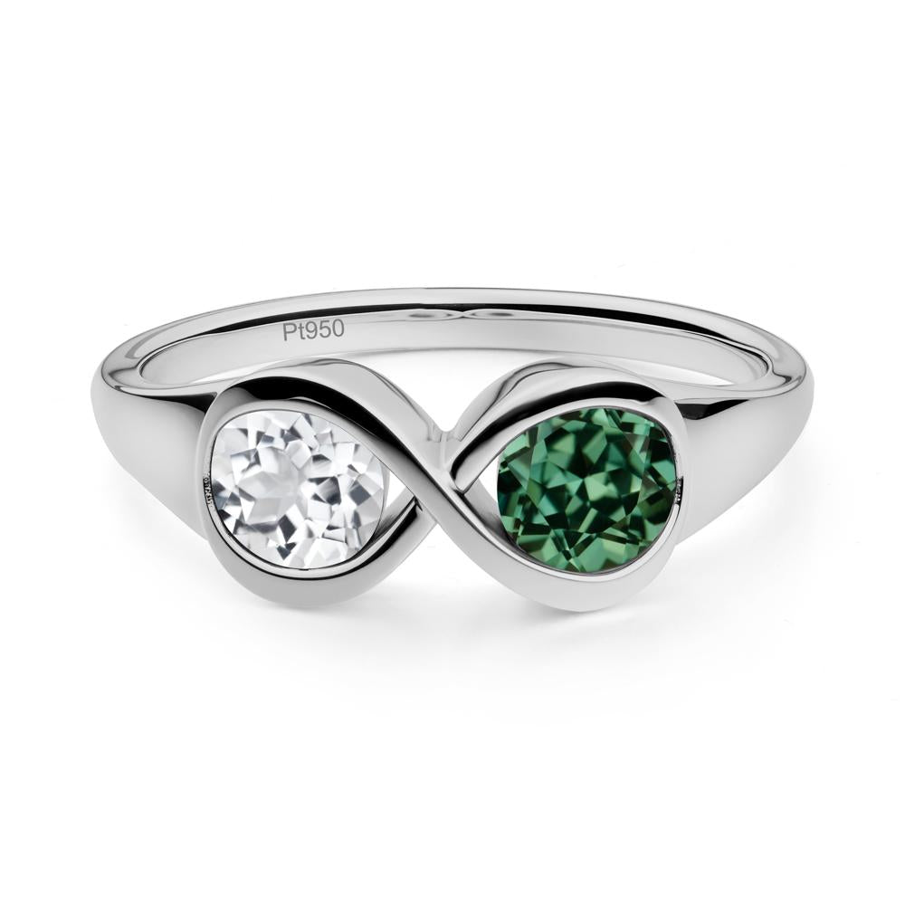 Infinity Toi Et Moi Green Sapphire and White Topaz Ring - LUO Jewelry #metal_platinum