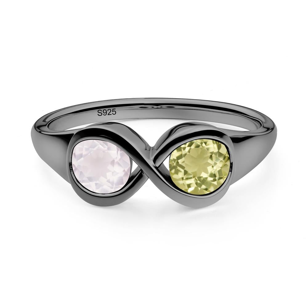 Infinity Toi Et Moi Lemon Quartz and Rose Quartz Ring - LUO Jewelry #metal_black finish sterling silver