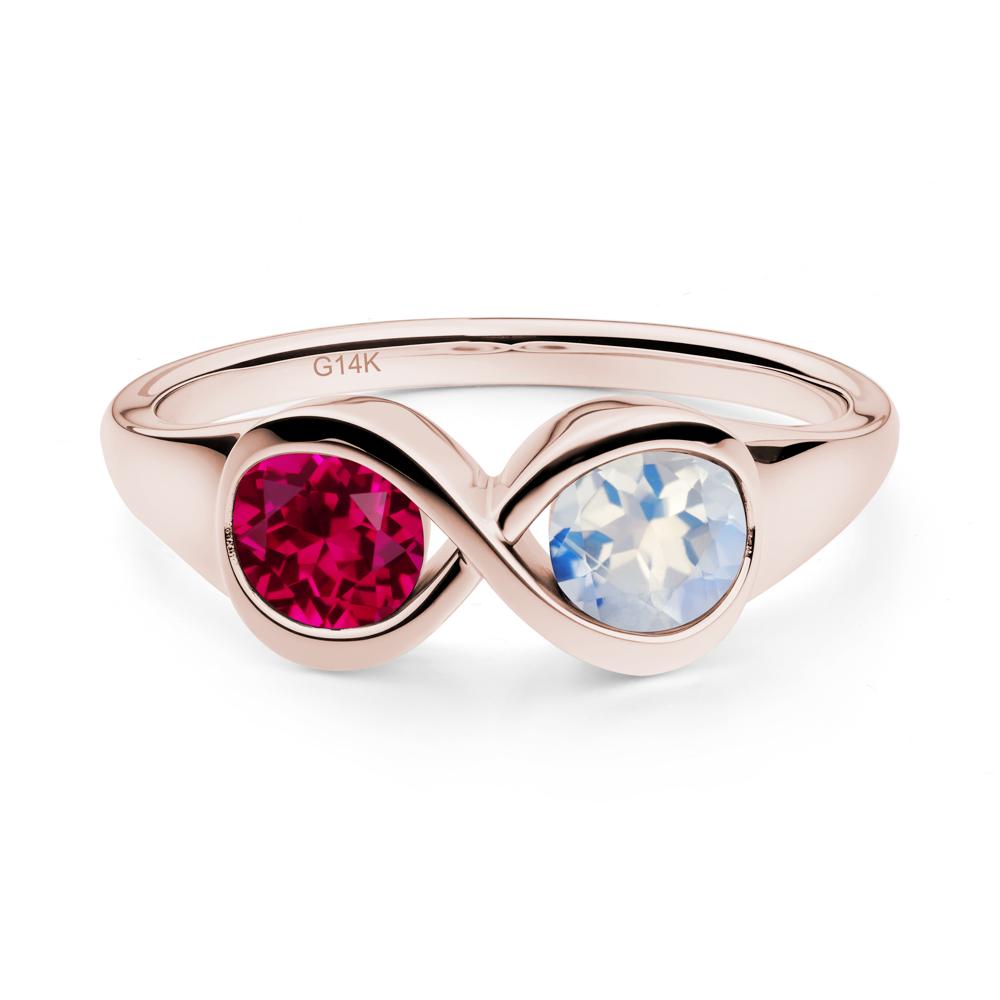 Moonstone and Ruby Toi Et Moi Infinity Ring - LUO Jewelry #metal_14k rose gold