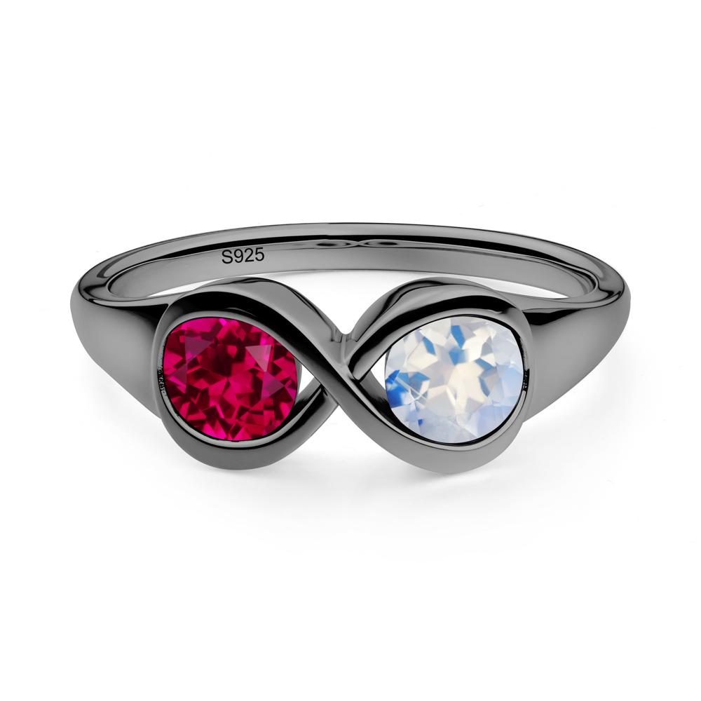 Moonstone and Ruby Toi Et Moi Infinity Ring - LUO Jewelry #metal_black finish sterling silver
