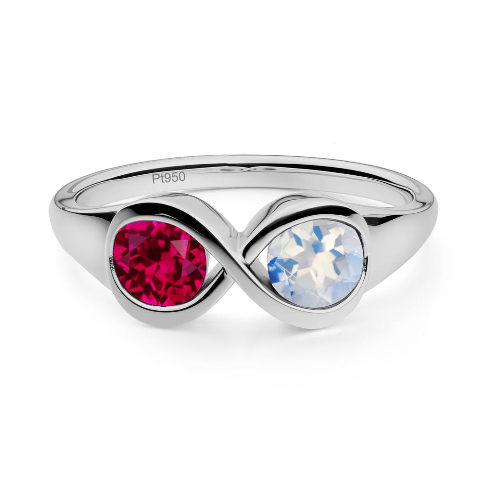 Moonstone and Ruby Toi Et Moi Infinity Ring - LUO Jewelry #metal_platinum