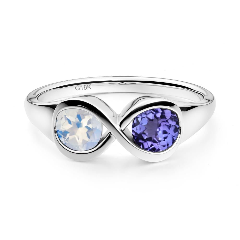 Moonstone and Tanzanite Toi Et Moi Infinity Ring - LUO Jewelry #metal_18k white gold