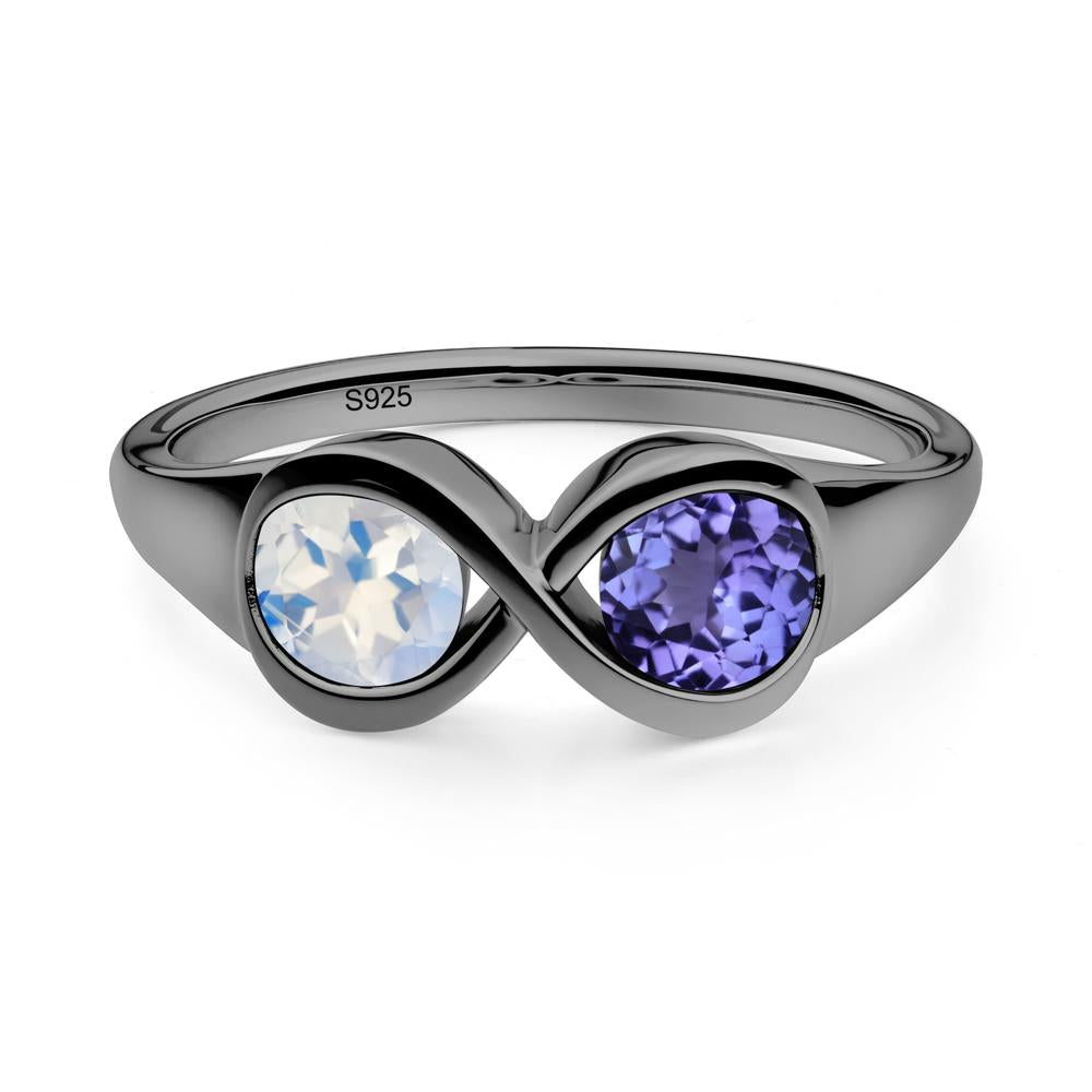 Moonstone and Tanzanite Toi Et Moi Infinity Ring - LUO Jewelry #metal_black finish sterling silver