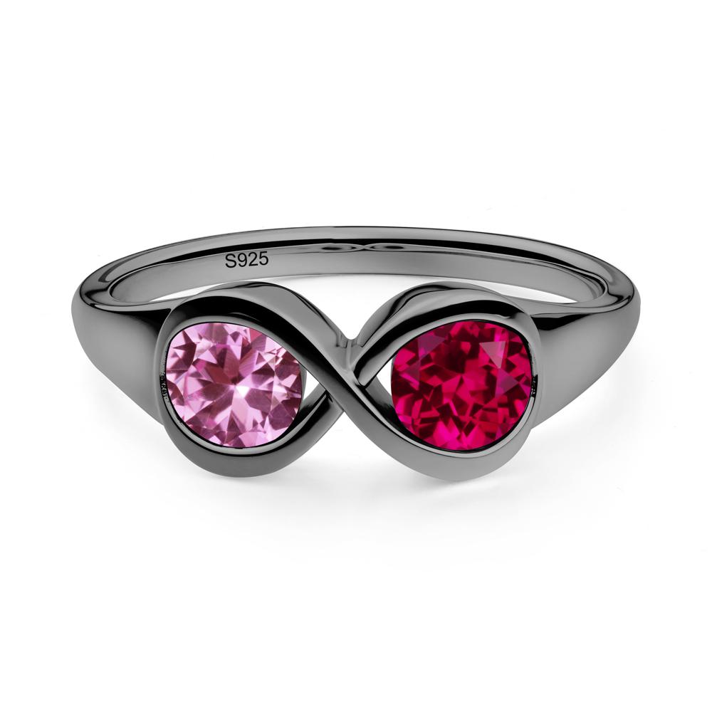 Pink Sapphire and Ruby Toi Et Moi Infinity Ring - LUO Jewelry #metal_black finish sterling silver