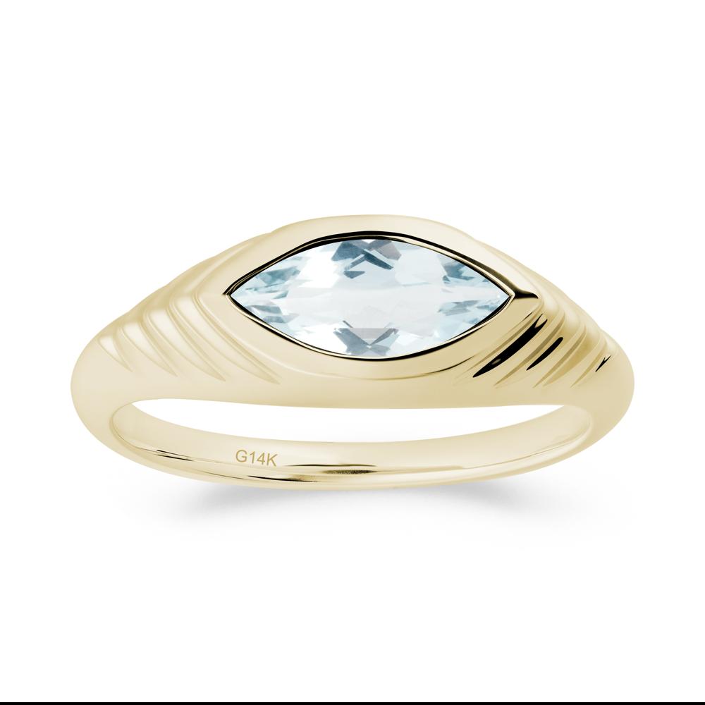Bezel Set Marquise Aquamarine Ring - LUO Jewelry #metal_14k yellow gold