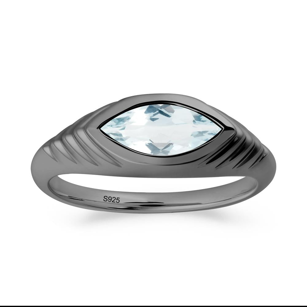Bezel Set Marquise Aquamarine Ring - LUO Jewelry #metal_black finish sterling silver