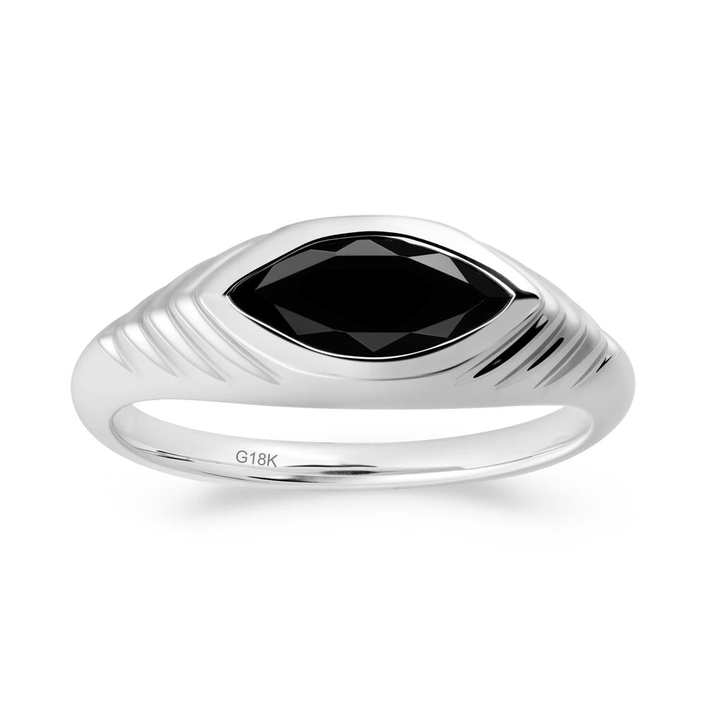 Bezel Set Marquise Black Spinel Ring - LUO Jewelry #metal_18k white gold