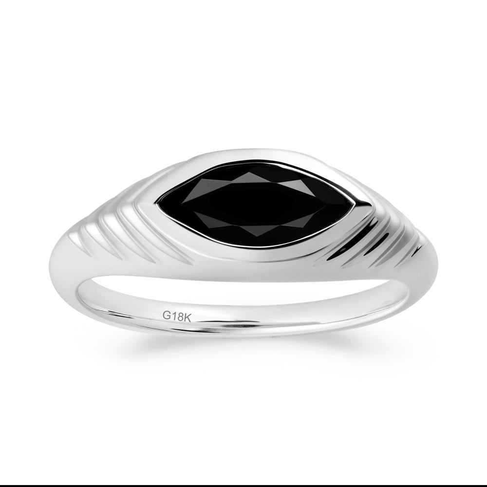 Bezel Set Marquise Black Spinel Ring - LUO Jewelry #metal_18k white gold