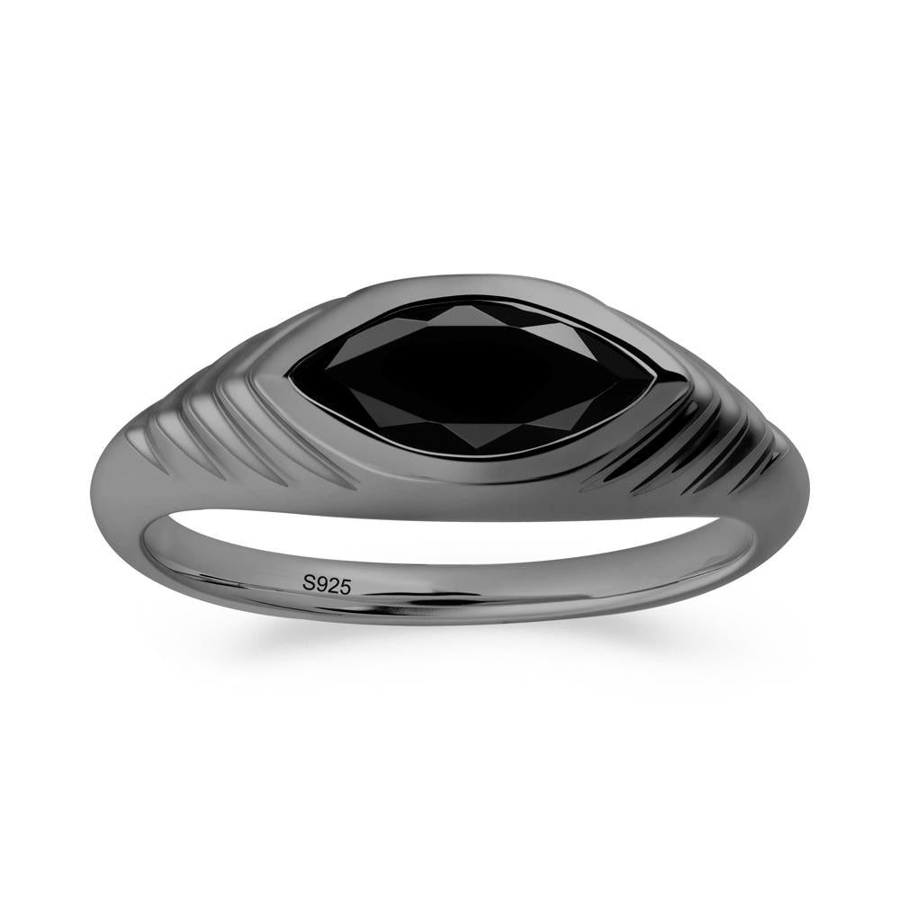Bezel Set Marquise Black Spinel Ring - LUO Jewelry #metal_black finish sterling silver
