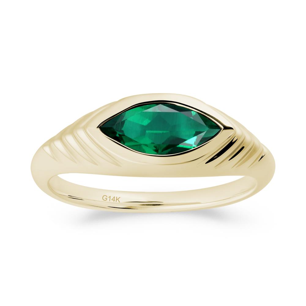 Bezel Set Marquise Emerald Ring - LUO Jewelry #metal_14k yellow gold