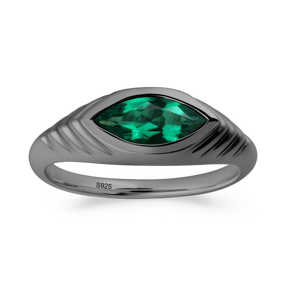 Bezel Set Marquise Emerald Ring - LUO Jewelry #metal_black finish sterling silver