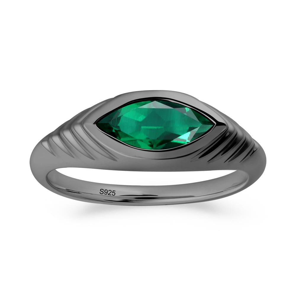 Bezel Set Marquise Emerald Ring - LUO Jewelry #metal_black finish sterling silver
