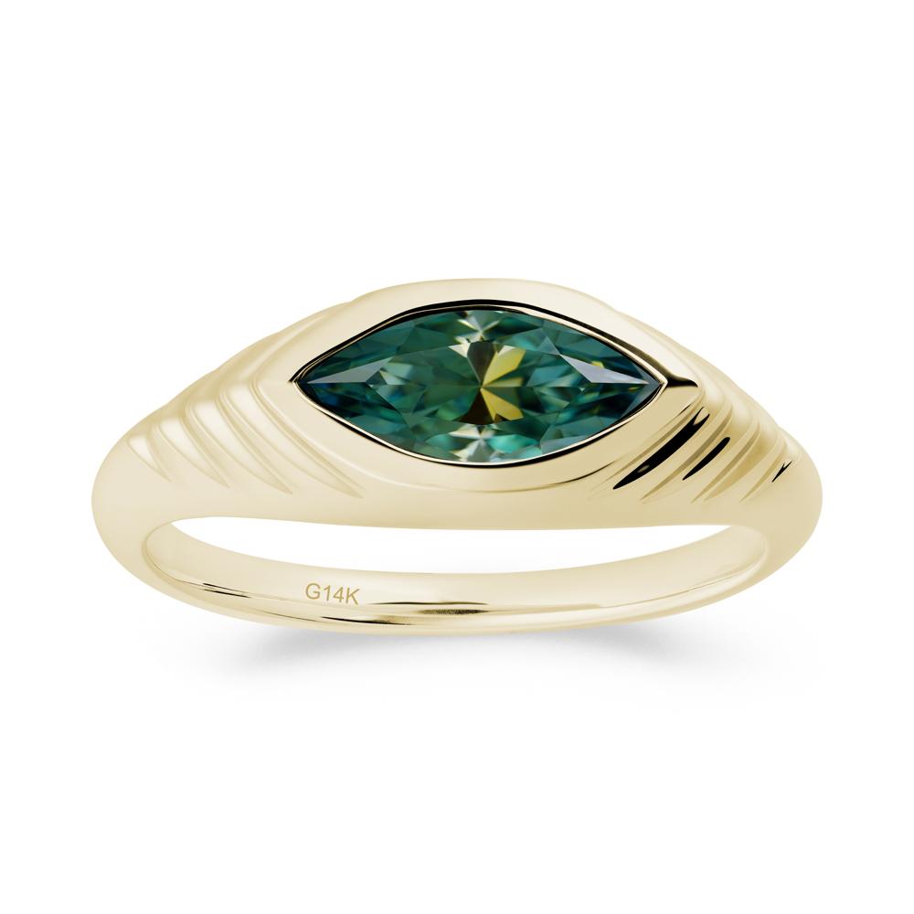 Bezel Set Marquise Green Moissanite Ring - LUO Jewelry #metal_14k yellow gold