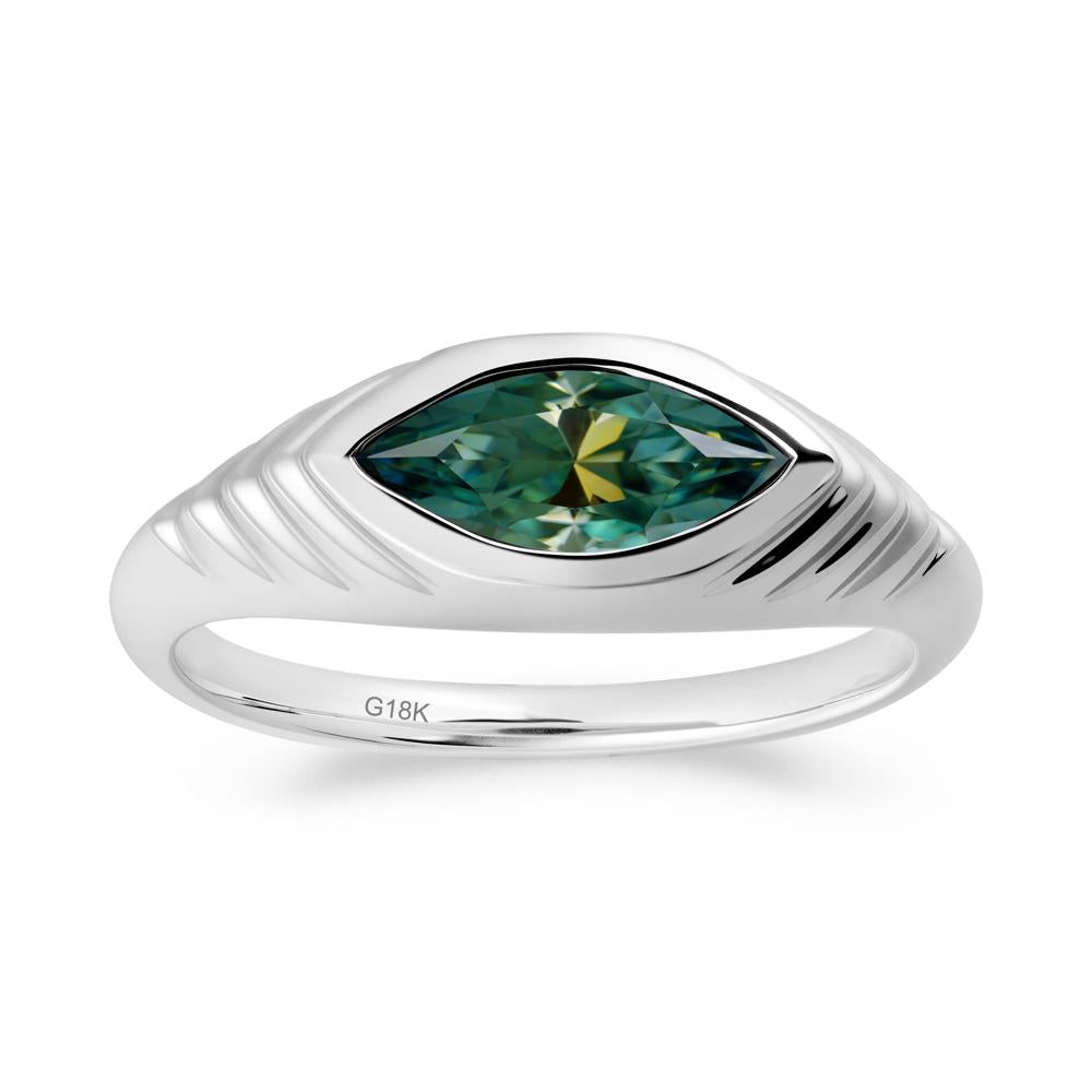 Bezel Set Marquise Green Moissanite Ring - LUO Jewelry #metal_18k white gold