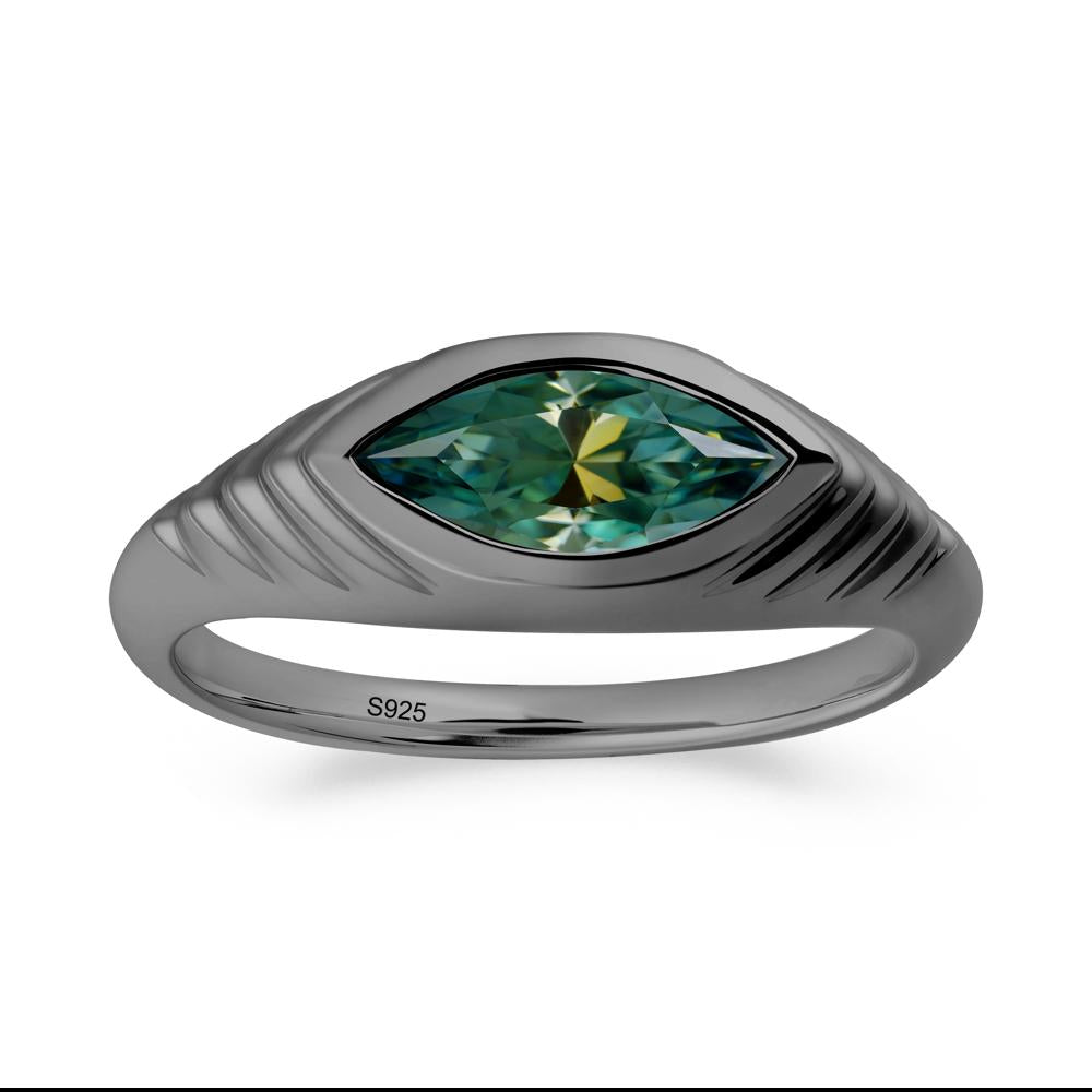 Bezel Set Marquise Green Moissanite Ring - LUO Jewelry #metal_black finish sterling silver
