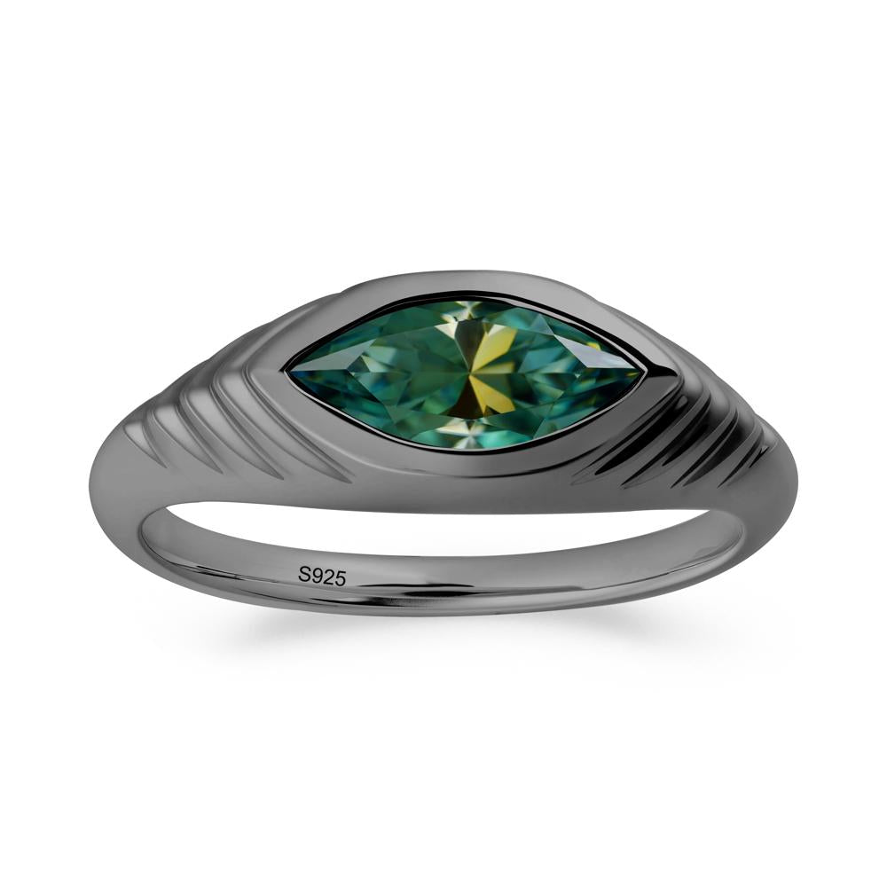 Bezel Set Marquise Green Moissanite Ring - LUO Jewelry #metal_black finish sterling silver