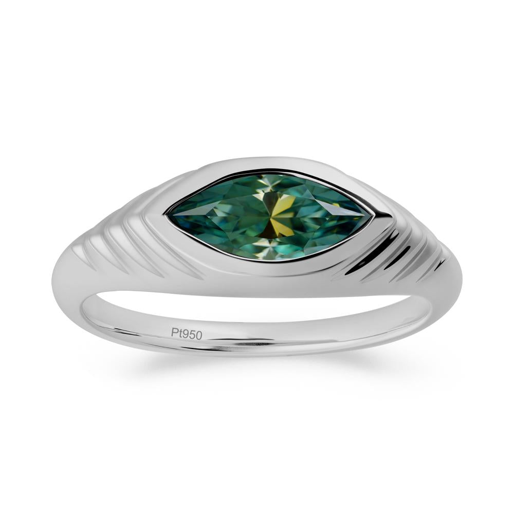 Bezel Set Marquise Green Moissanite Ring - LUO Jewelry #metal_platinum