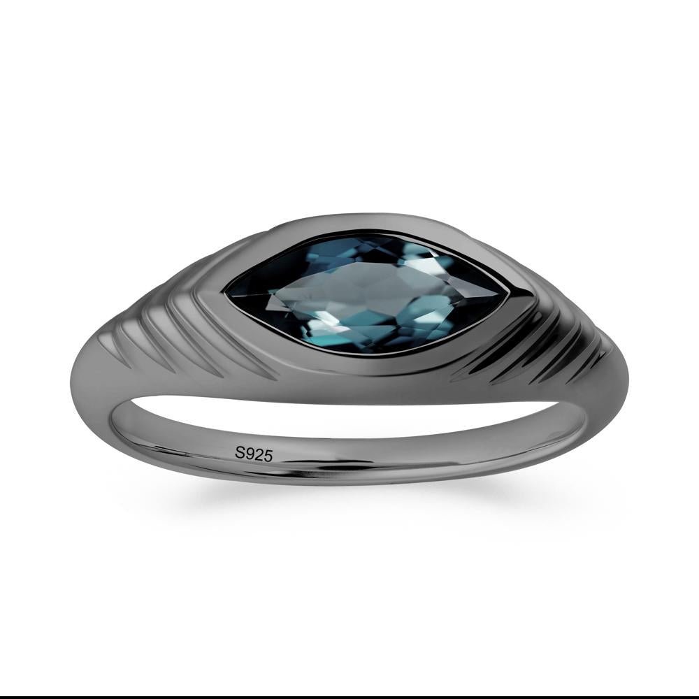 Bezel Set Marquise London Blue Topaz Ring - LUO Jewelry #metal_black finish sterling silver