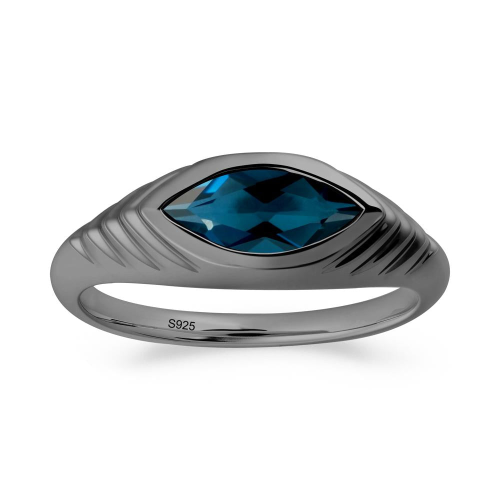 Bezel Set Marquise London Blue Topaz Ring - LUO Jewelry #metal_black finish sterling silver