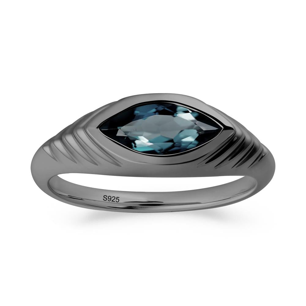 Bezel Set Marquise London Blue Topaz Ring - LUO Jewelry #metal_black finish sterling silver