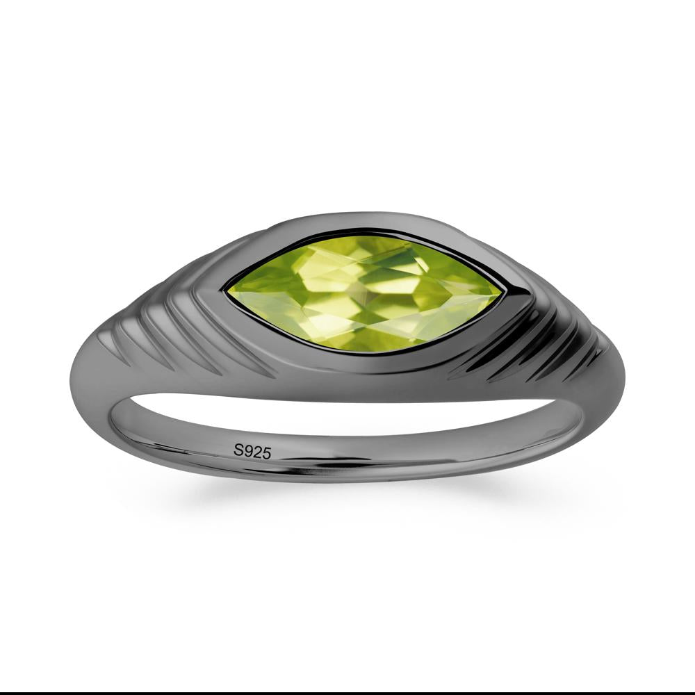 Bezel Set Marquise Peridot Ring - LUO Jewelry #metal_black finish sterling silver