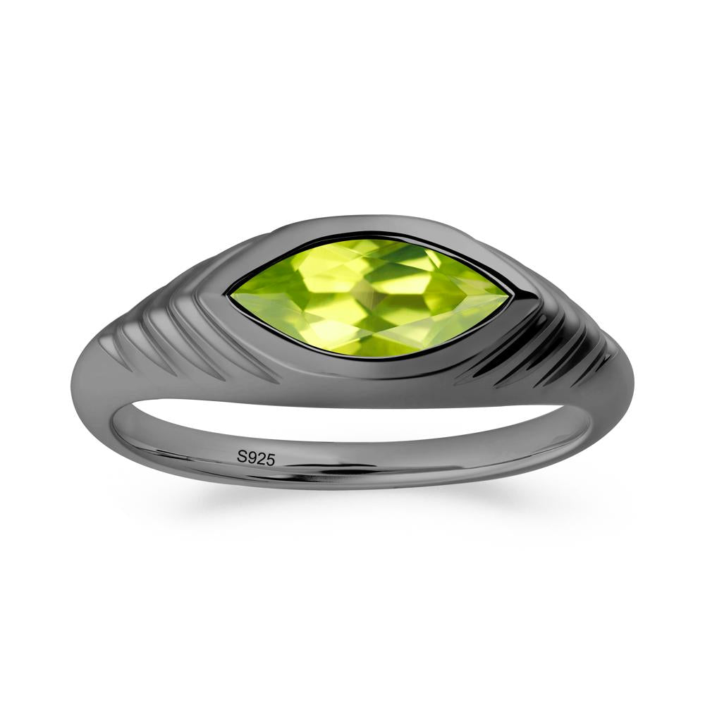 Bezel Set Marquise Peridot Ring - LUO Jewelry #metal_black finish sterling silver