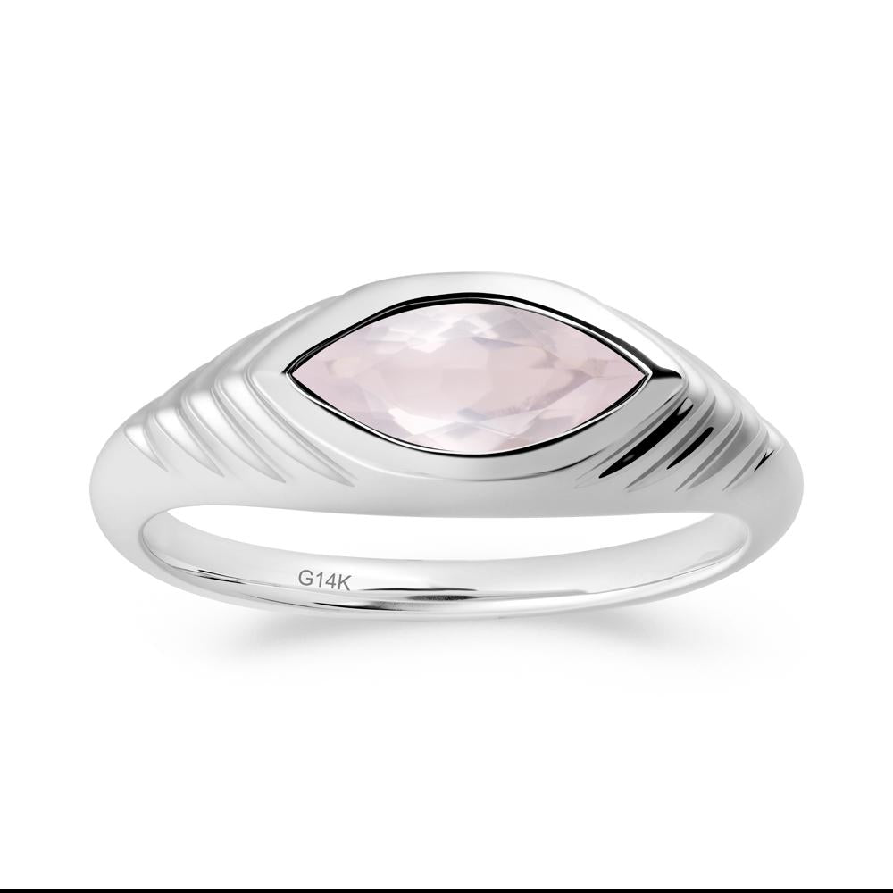 Bezel Set Marquise Rose Quartz Ring - LUO Jewelry #metal_14k white gold