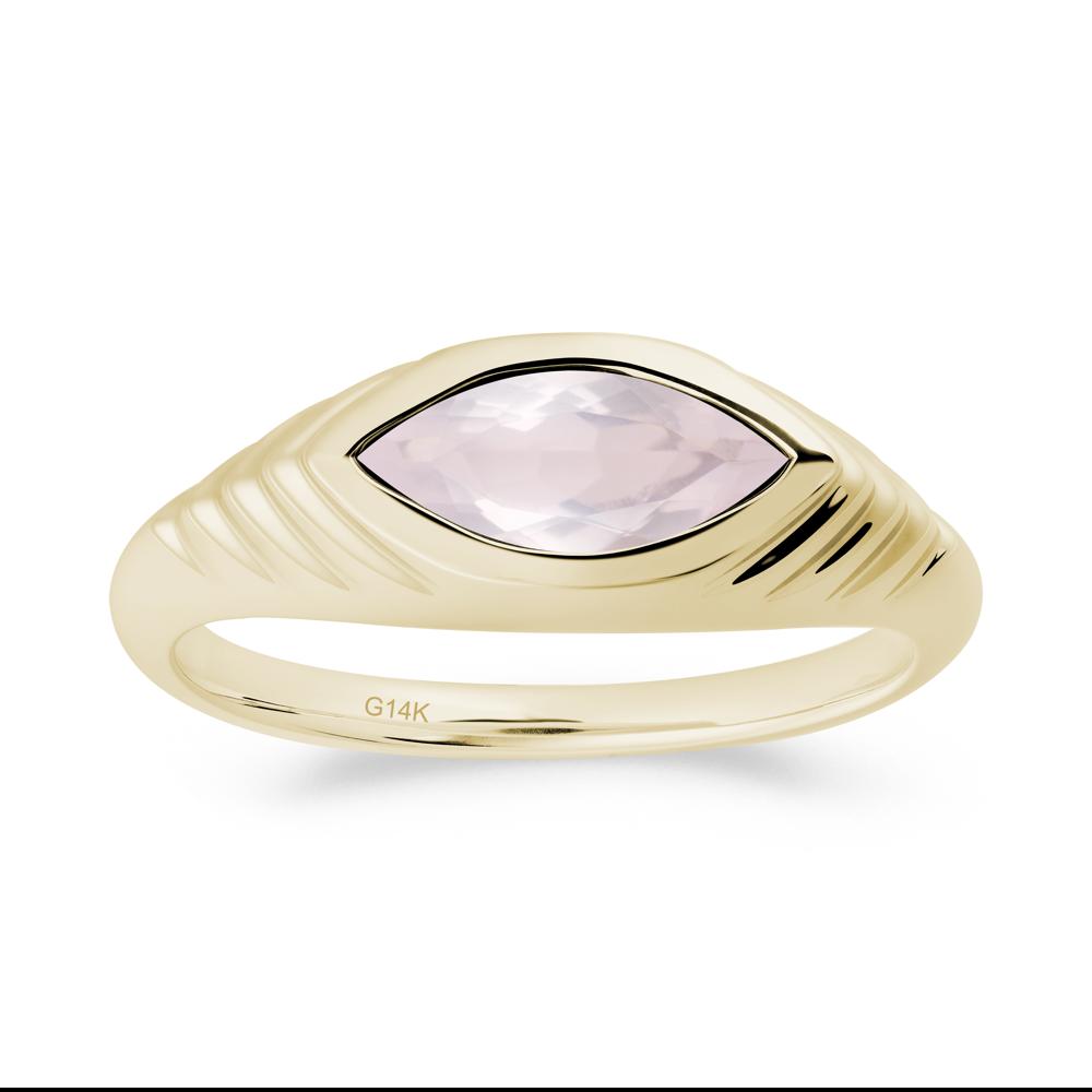 Bezel Set Marquise Rose Quartz Ring - LUO Jewelry #metal_14k yellow gold