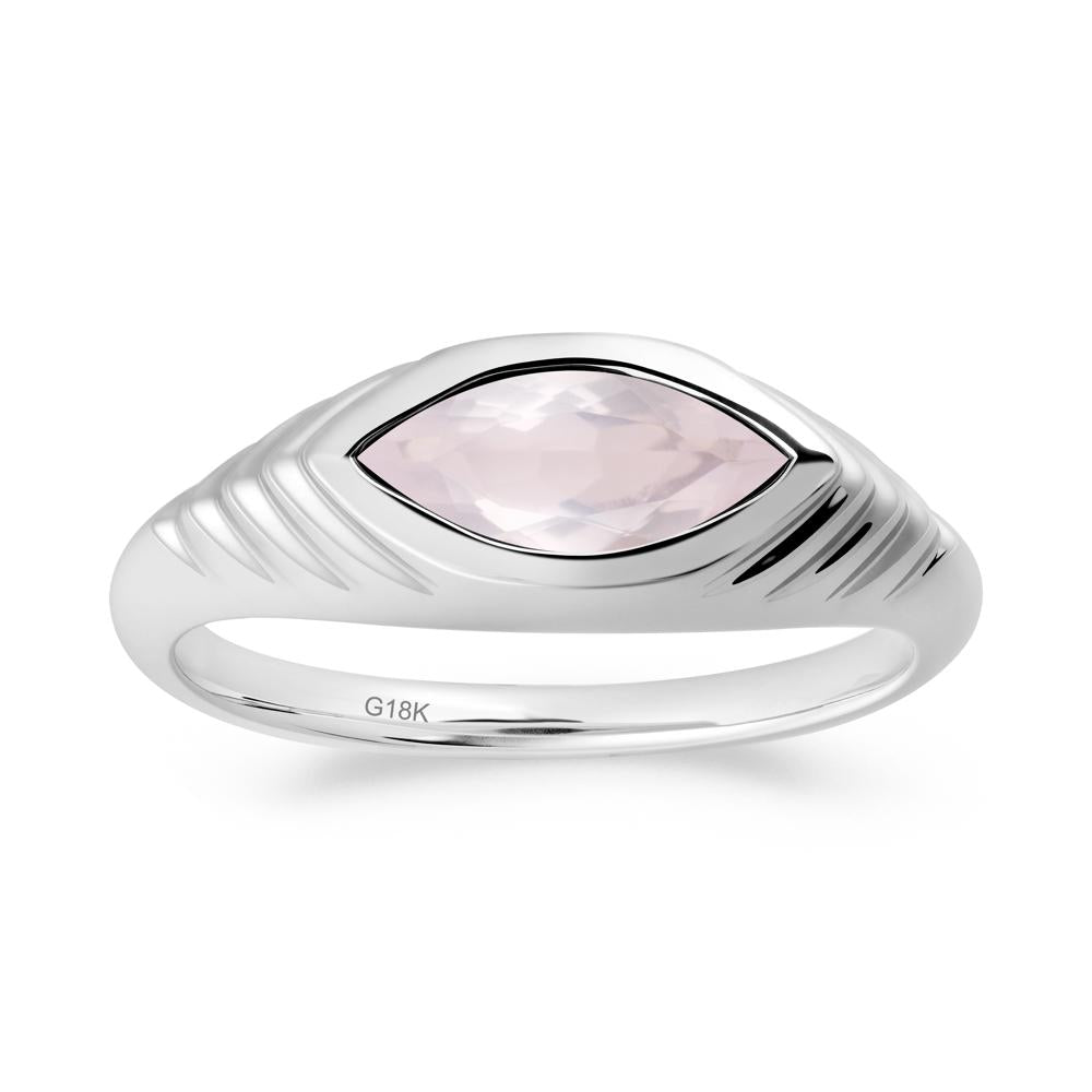 Bezel Set Marquise Rose Quartz Ring - LUO Jewelry #metal_18k white gold