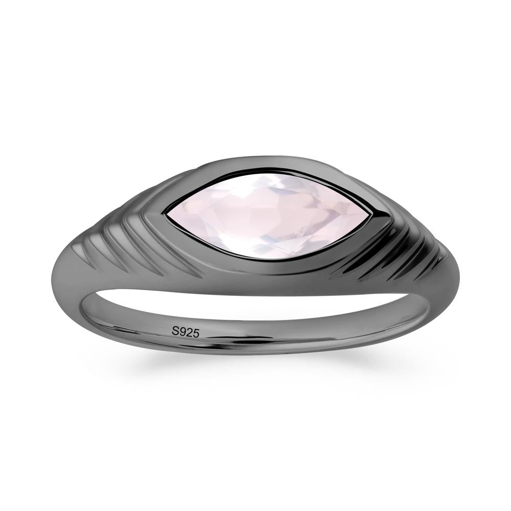 Bezel Set Marquise Rose Quartz Ring - LUO Jewelry #metal_black finish sterling silver