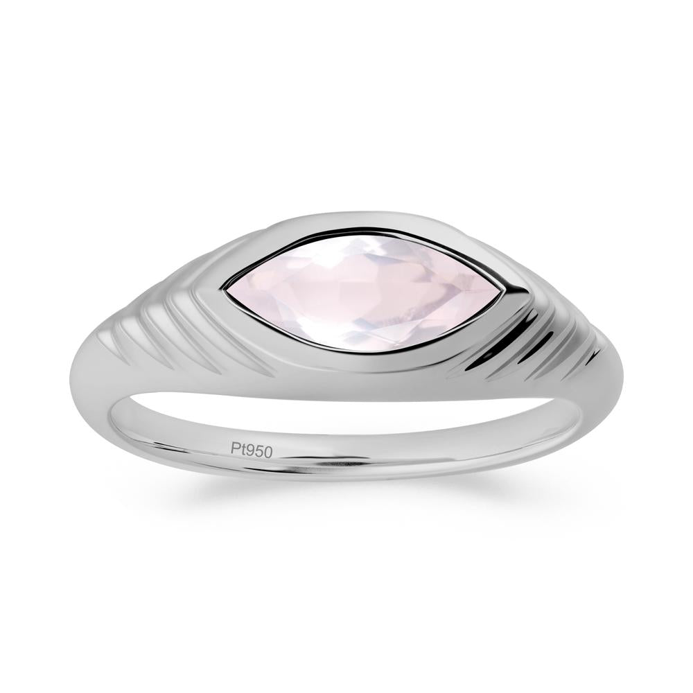 Bezel Set Marquise Rose Quartz Ring - LUO Jewelry #metal_platinum
