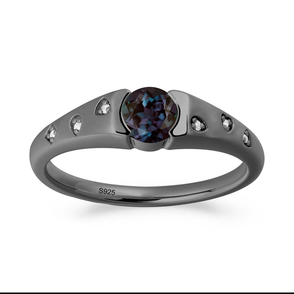 Minimalist Round Alexandrite Promise Ring - LUO Jewelry #metal_black finish sterling silver
