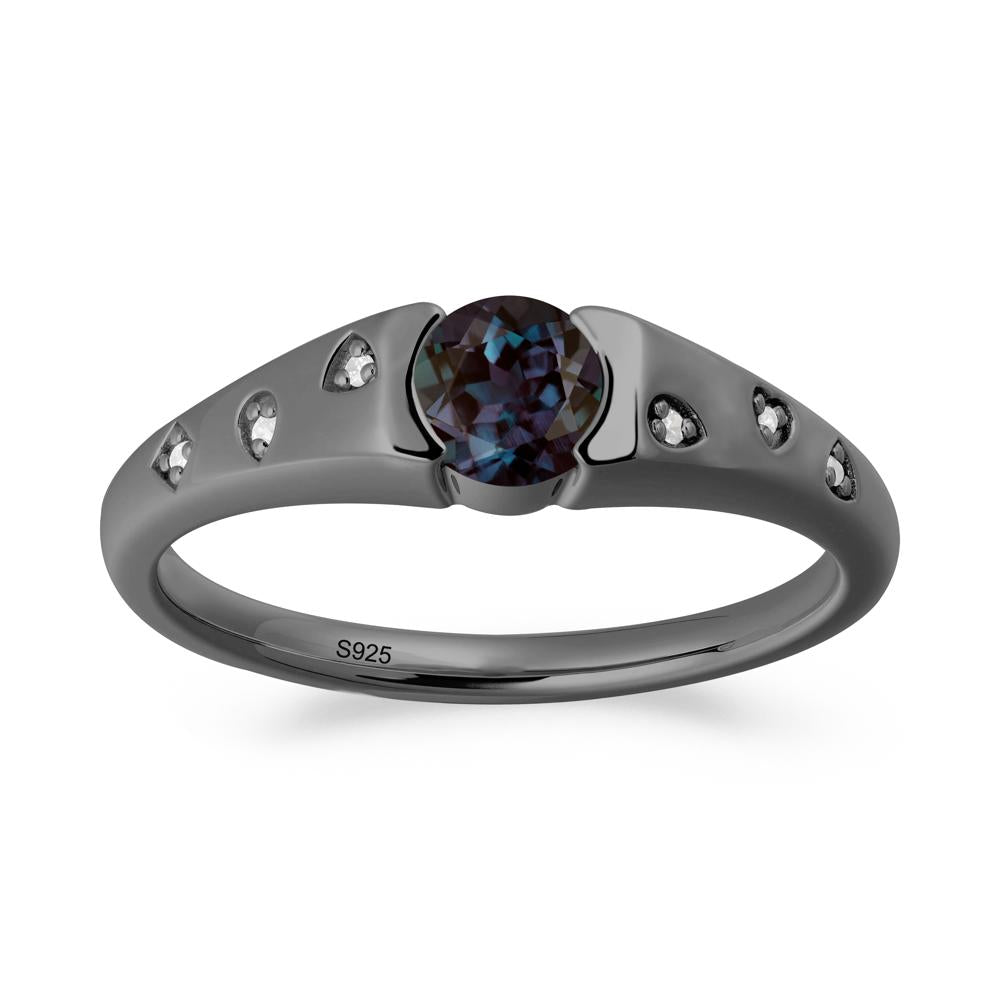 Minimalist Round Alexandrite Promise Ring - LUO Jewelry #metal_black finish sterling silver