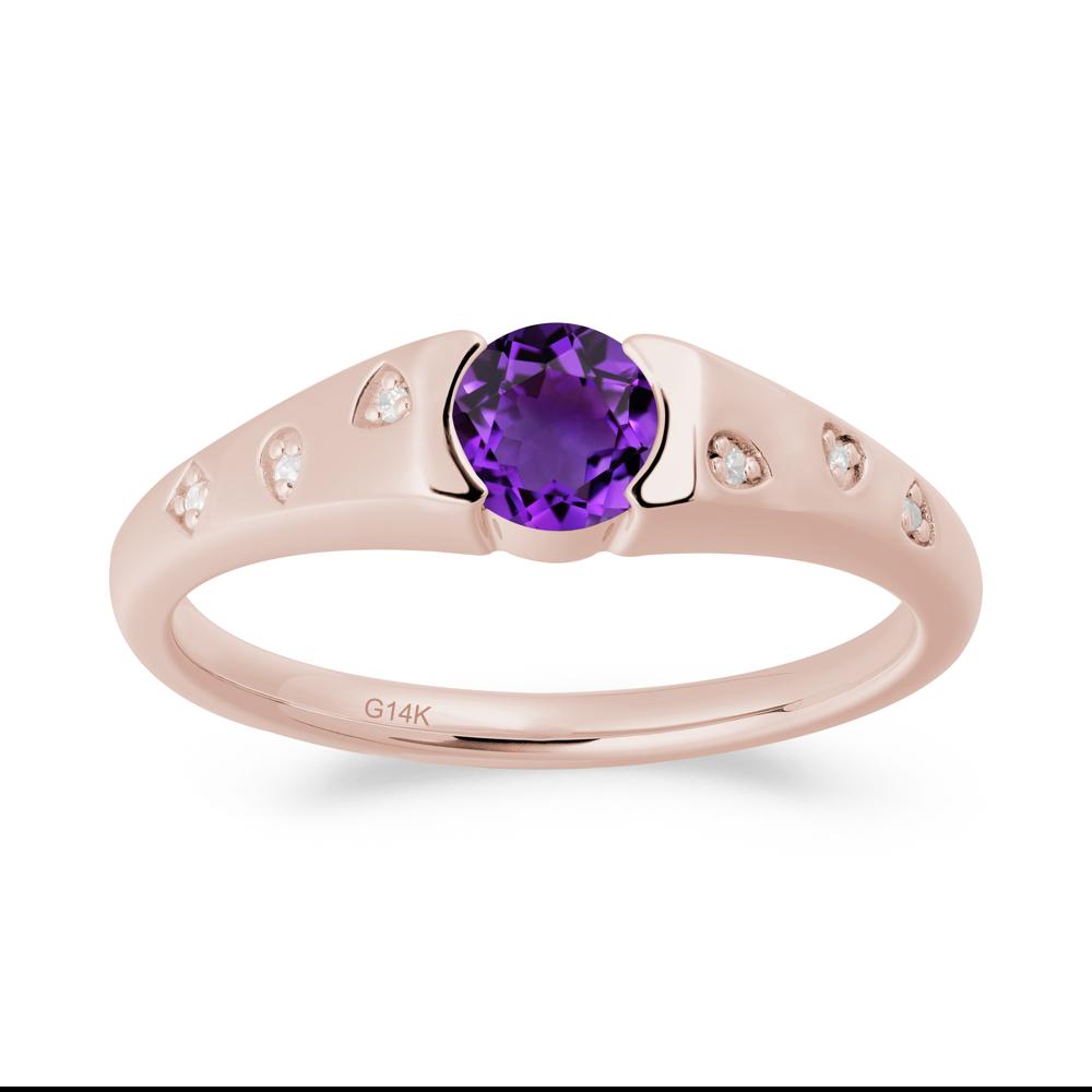 Minimalist Round Amethyst Promise Ring - LUO Jewelry #metal_14k rose gold