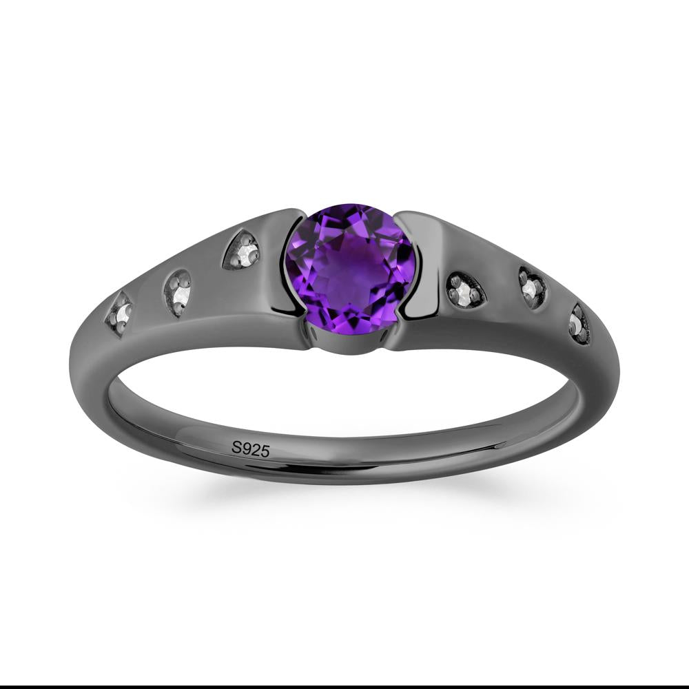 Minimalist Round Amethyst Promise Ring - LUO Jewelry #metal_black finish sterling silver