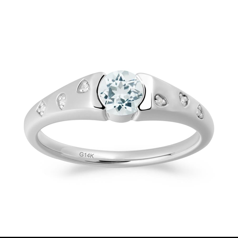 Minimalist Round Aquamarine Promise Ring - LUO Jewelry #metal_14k white gold