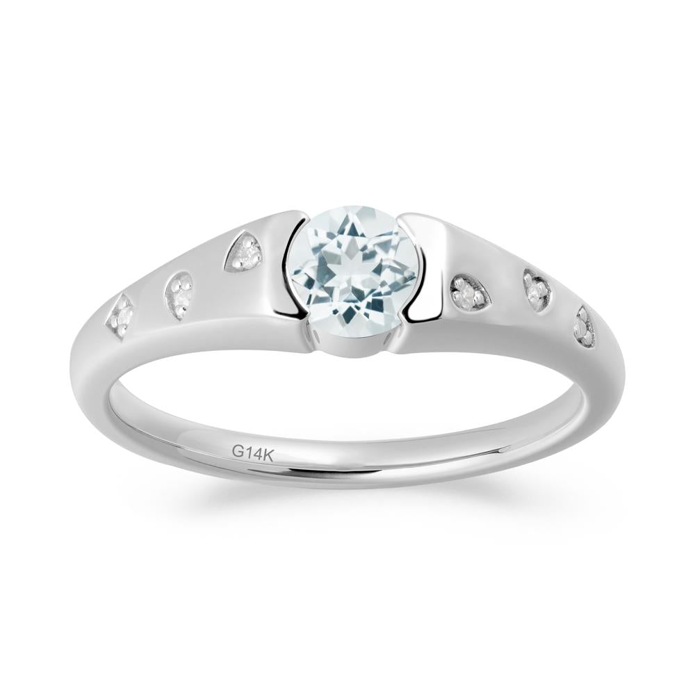 Minimalist Round Aquamarine Promise Ring - LUO Jewelry #metal_14k white gold