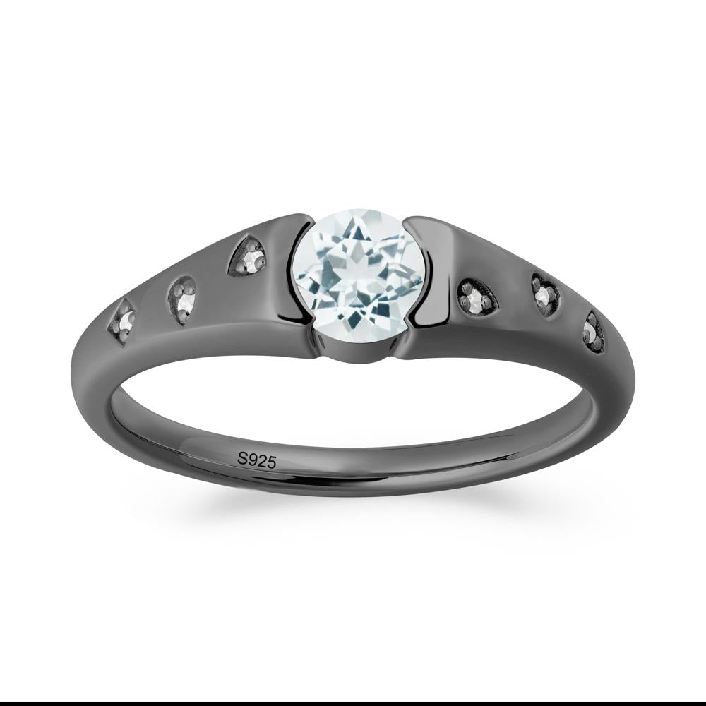 Minimalist Round Aquamarine Promise Ring - LUO Jewelry #metal_black finish sterling silver