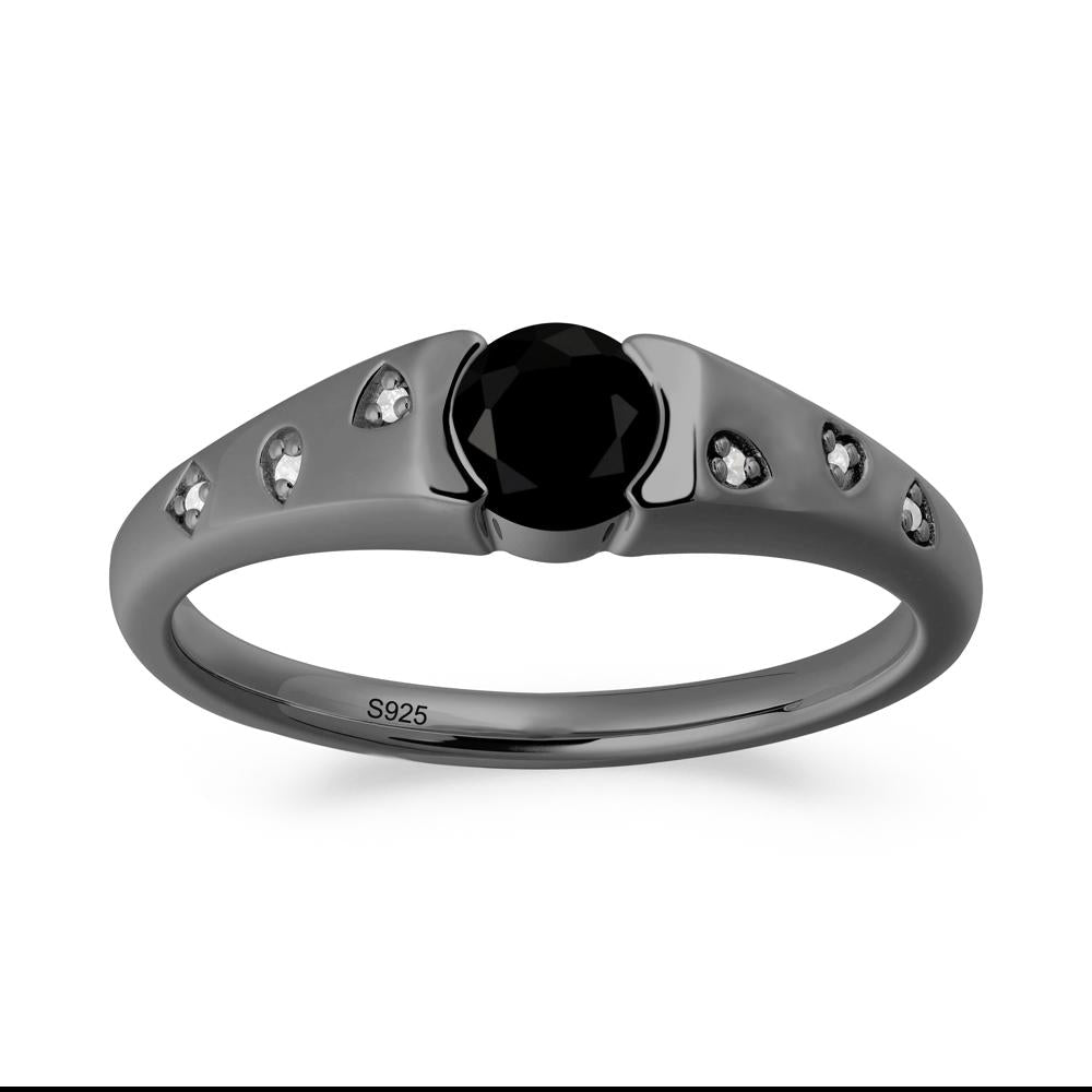 Minimalist Round Black Spinel Promise Ring - LUO Jewelry #metal_black finish sterling silver