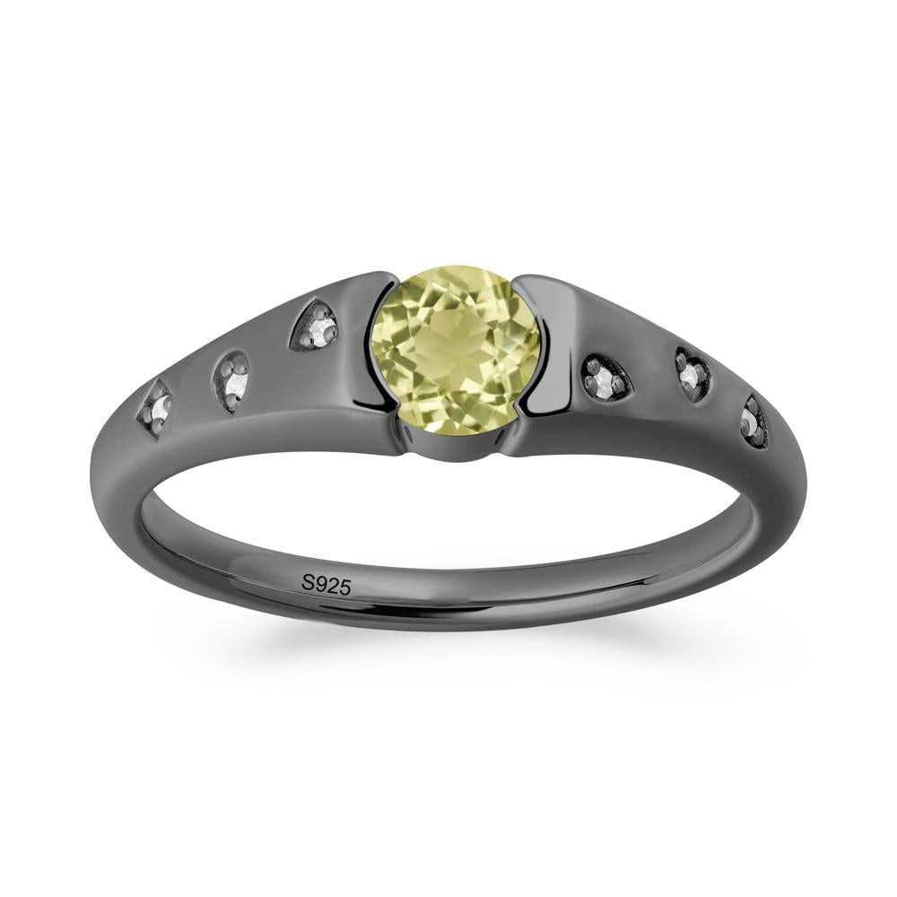 Minimalist Round Lemon Quartz Promise Ring - LUO Jewelry #metal_black finish sterling silver