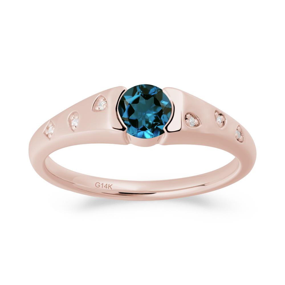 Minimalist Round London Blue Topaz Promise Ring - LUO Jewelry #metal_14k rose gold
