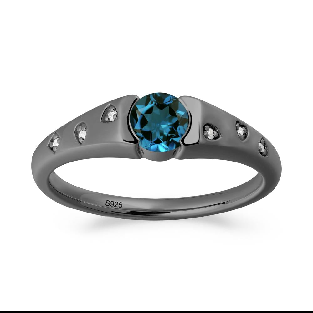 Minimalist Round London Blue Topaz Promise Ring - LUO Jewelry #metal_black finish sterling silver