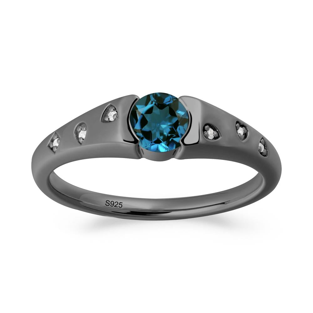 Minimalist Round London Blue Topaz Promise Ring - LUO Jewelry #metal_black finish sterling silver