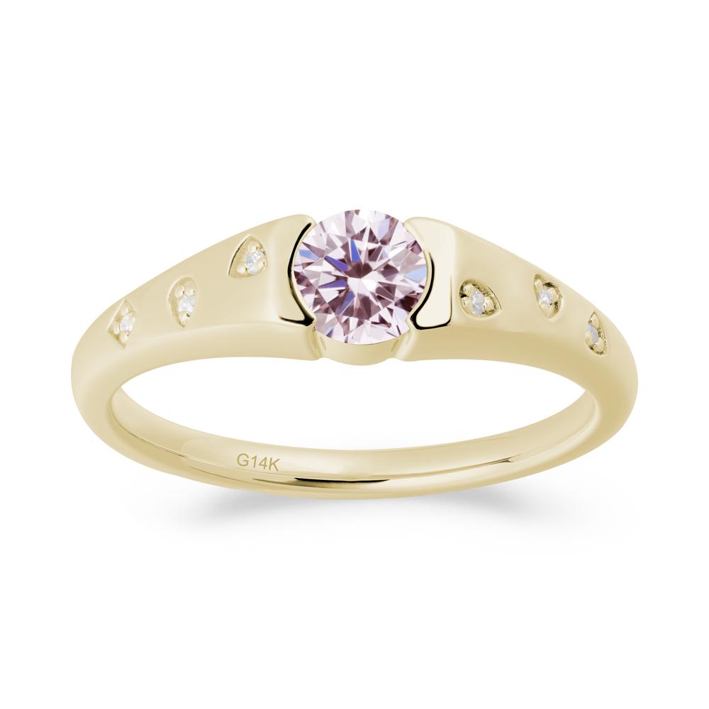 Minimalist Round Pink Cubic Zirconia Promise Ring - LUO Jewelry #metal_14k yellow gold